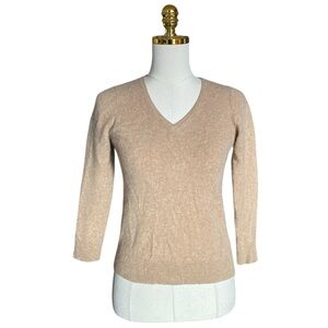 Charter Club Luxury Women’s Beige Cashmere V-Neck 3/4 Sleeve Sweater Size Small